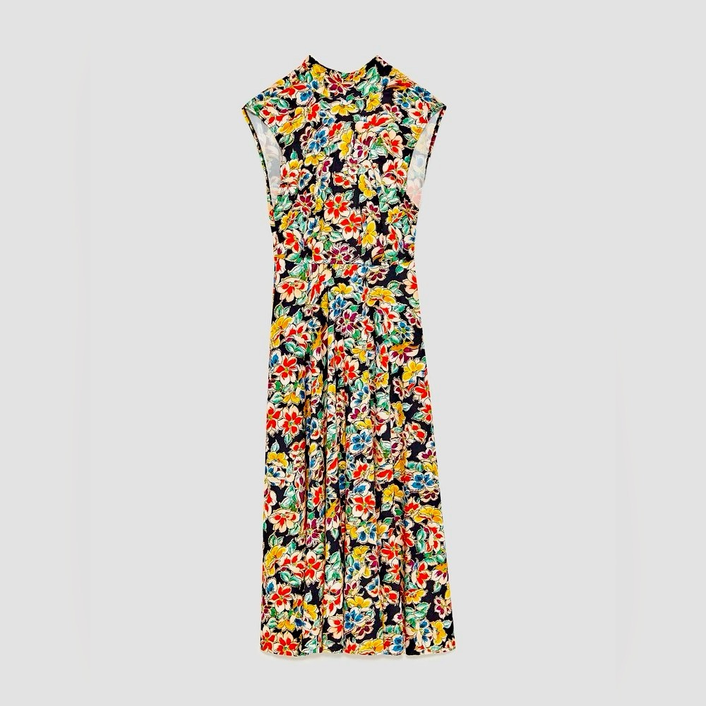 ZARA Floral Tie Neck Dress NWT